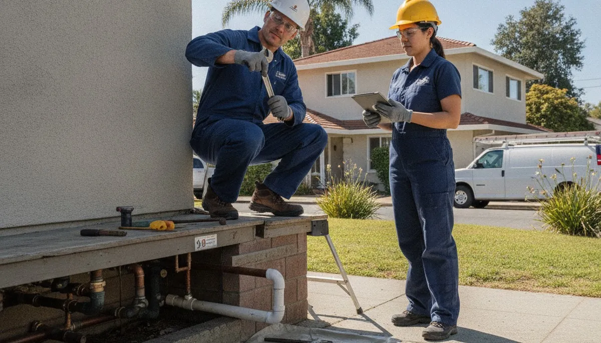 San Francisco plumber repairing a leaking pipe in a residential bathroom