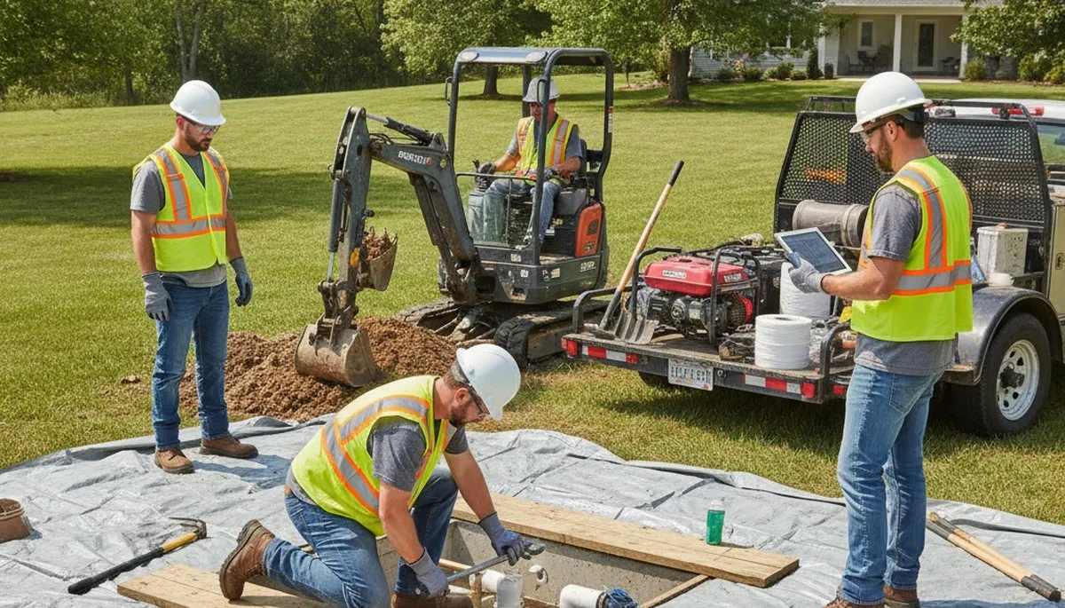 San Francisco, CA plumber inspecting septic repair on a residential service call