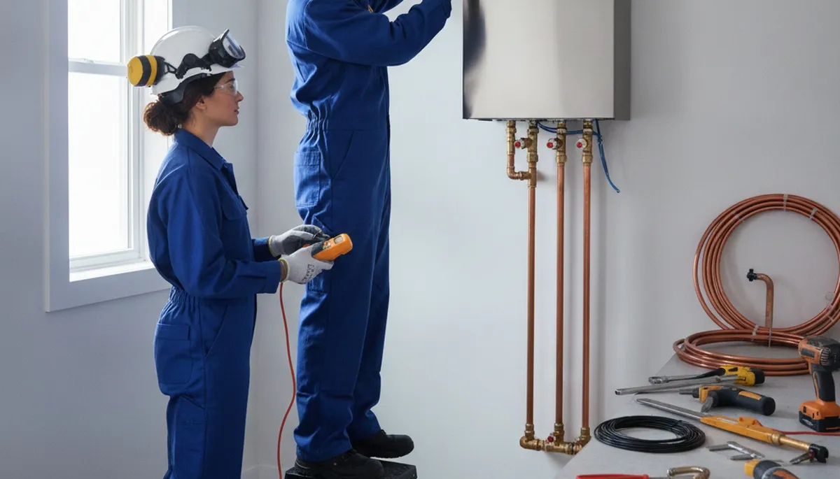 San Francisco, CA plumber installing a tankless water heater for reliable hot water service