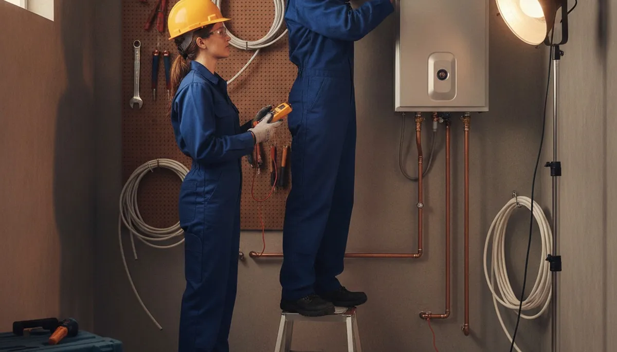 San Francisco plumber installing a tankless water heater for reliable hot water service