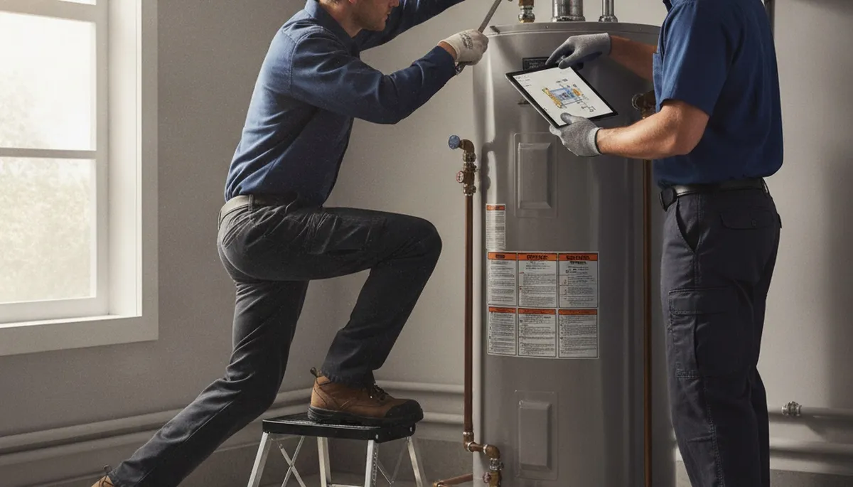 San Francisco plumber repairing a water heater for a home service call